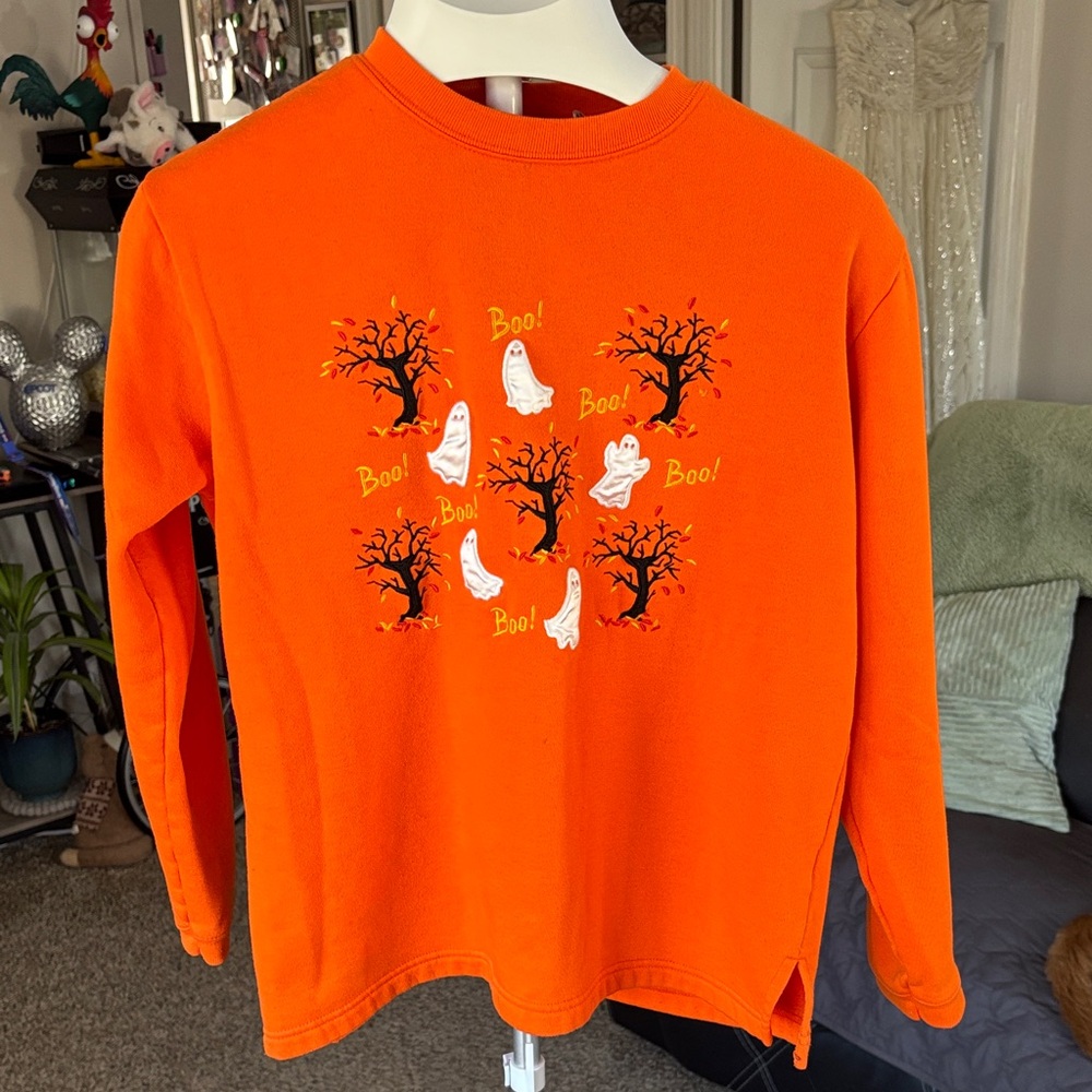 90s Basic Editions Halloween Sweatshirt Womens Sz Small Pumpkin Ghosts